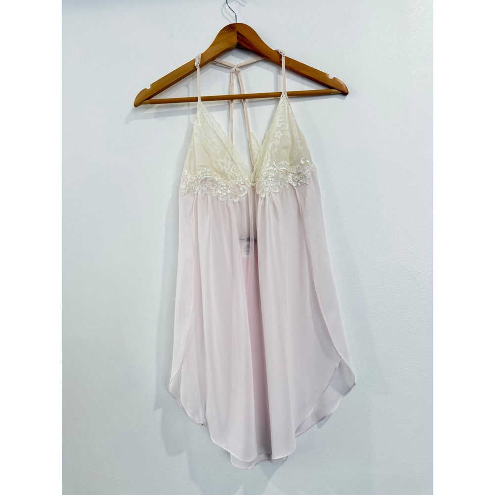 Linea Donatella Womens Pink Lace Flyaway Babydoll Chemise Lingerie Small